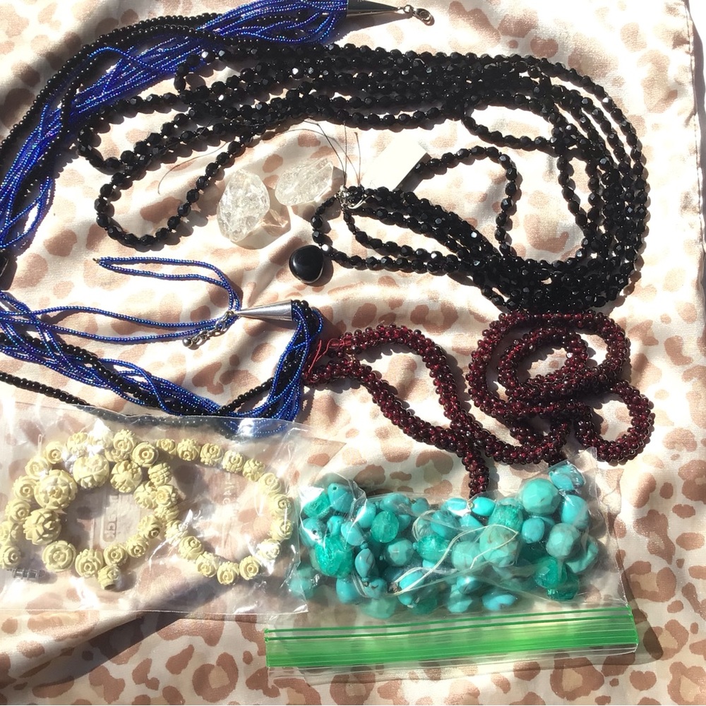 Lot SIX broken designer vintage bead necklaces bead craft repurpose KJL garnet